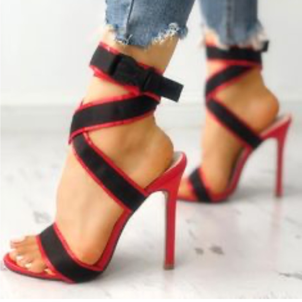 CHASE + CHLOE ROBIN BI-COLOR ANKLE WRAP HEELS